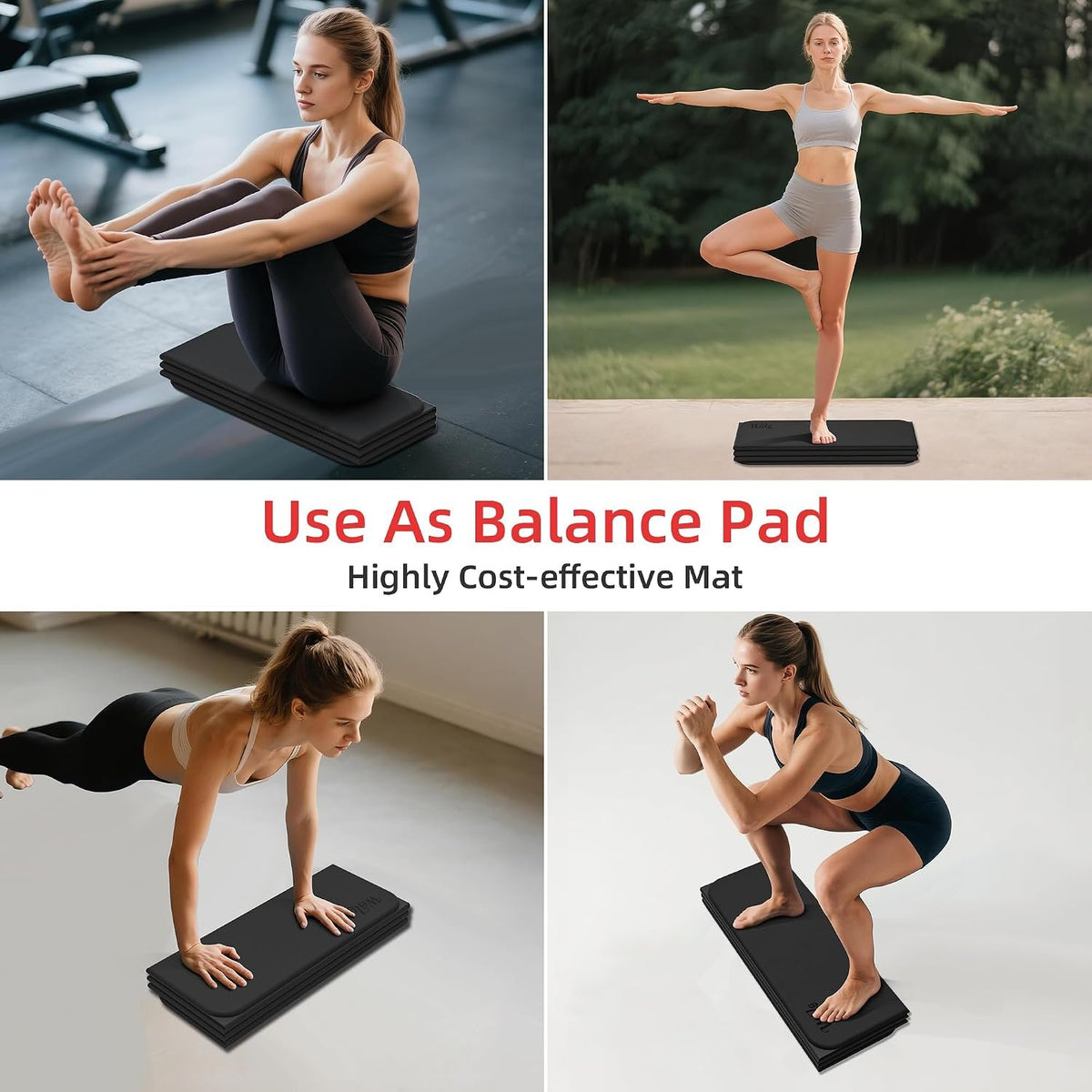 WEILA 1/2 Inch 70"x24" Foldable TPE Yoga Mat, Thick Non Slip Pilates Mat