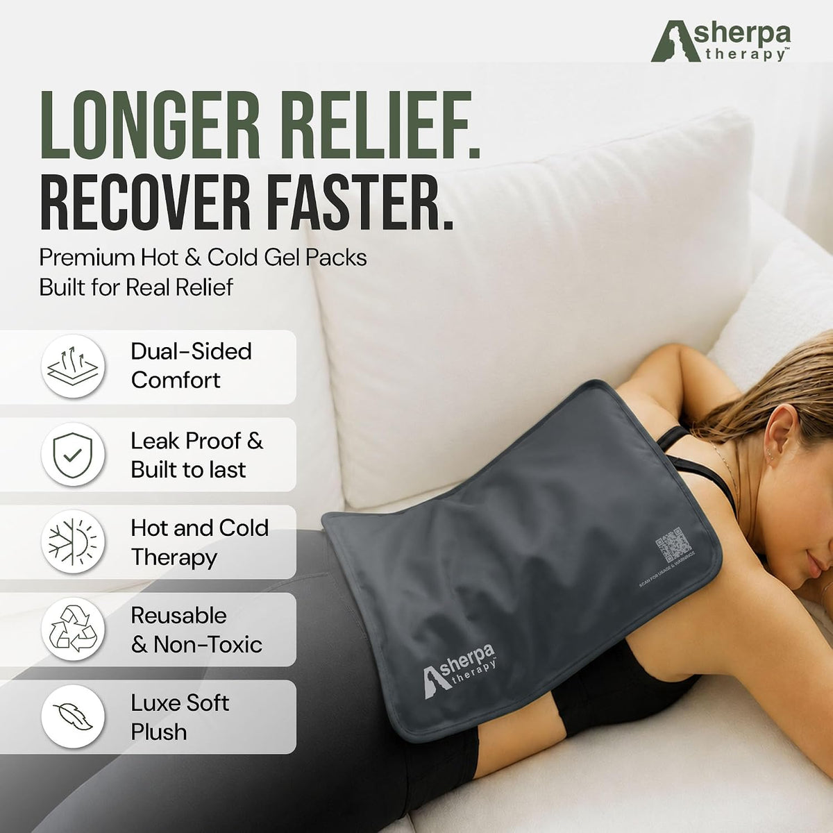 Flexible Hot and Cold Gel Pack, Large 11.5" x 14.5" | Reusable soft gel ice pack for injuries, recovery, dual-sided plush, medical grade for back, shoulder & muscle relief, grey