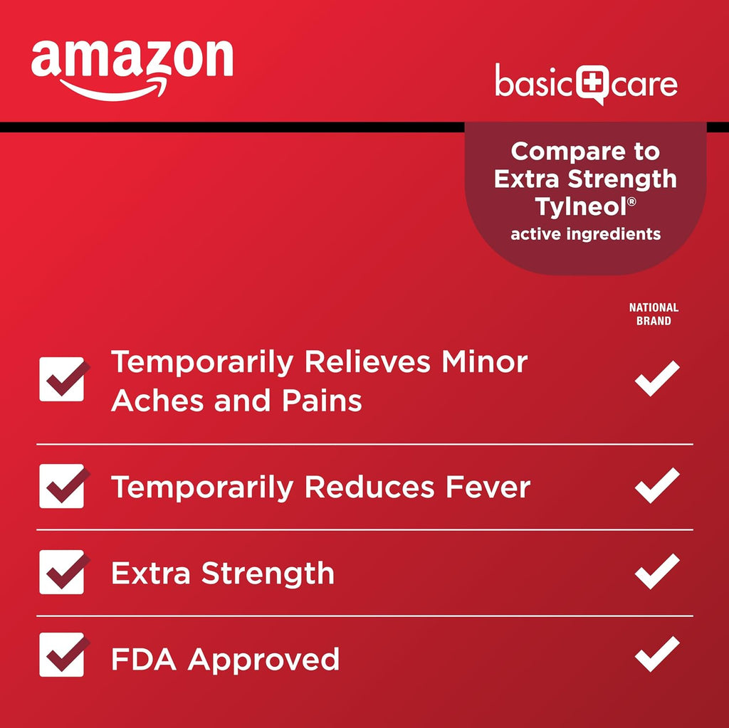 Amazon Basic Care Extra Strength Pain Relief, Acetaminophen Caplets, 500 mg, Pain Reliever and Fever Reducer for Headache, Backache, Arthritis Pain, Menstrual Cramps, 1000 Count (Packaging may vary)