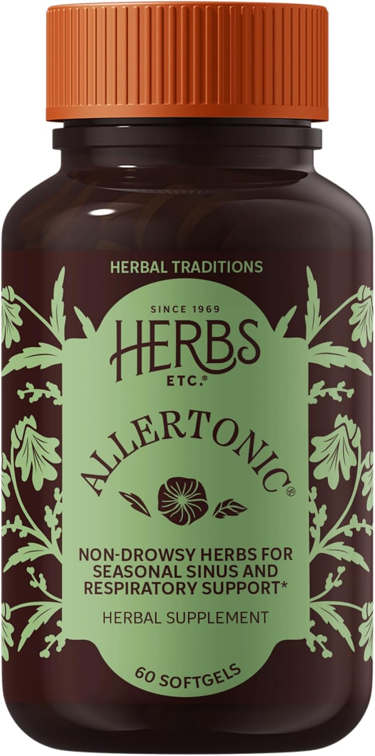 Herbs Etc. Allertonic Softgels, Herbal Allergy Supplement, 60 Count | Herbal Allergy Supplement with Organic Fresh Stinging Nettle, Eyebright, and Mullein for Respiratory Support, Non-Drowsy