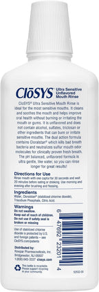 CloSYS Ultra Sensitive Mouthwash, 32 Oz, Alcohol Free Mouthwash, Unflavored Mouth Wash, Dye Free, pH Balanced, Helps Soothe Entire Mouth | Unflavored Mouth Wash, Dye Free, pH Balanced, Helps Soothe Entire Mouth