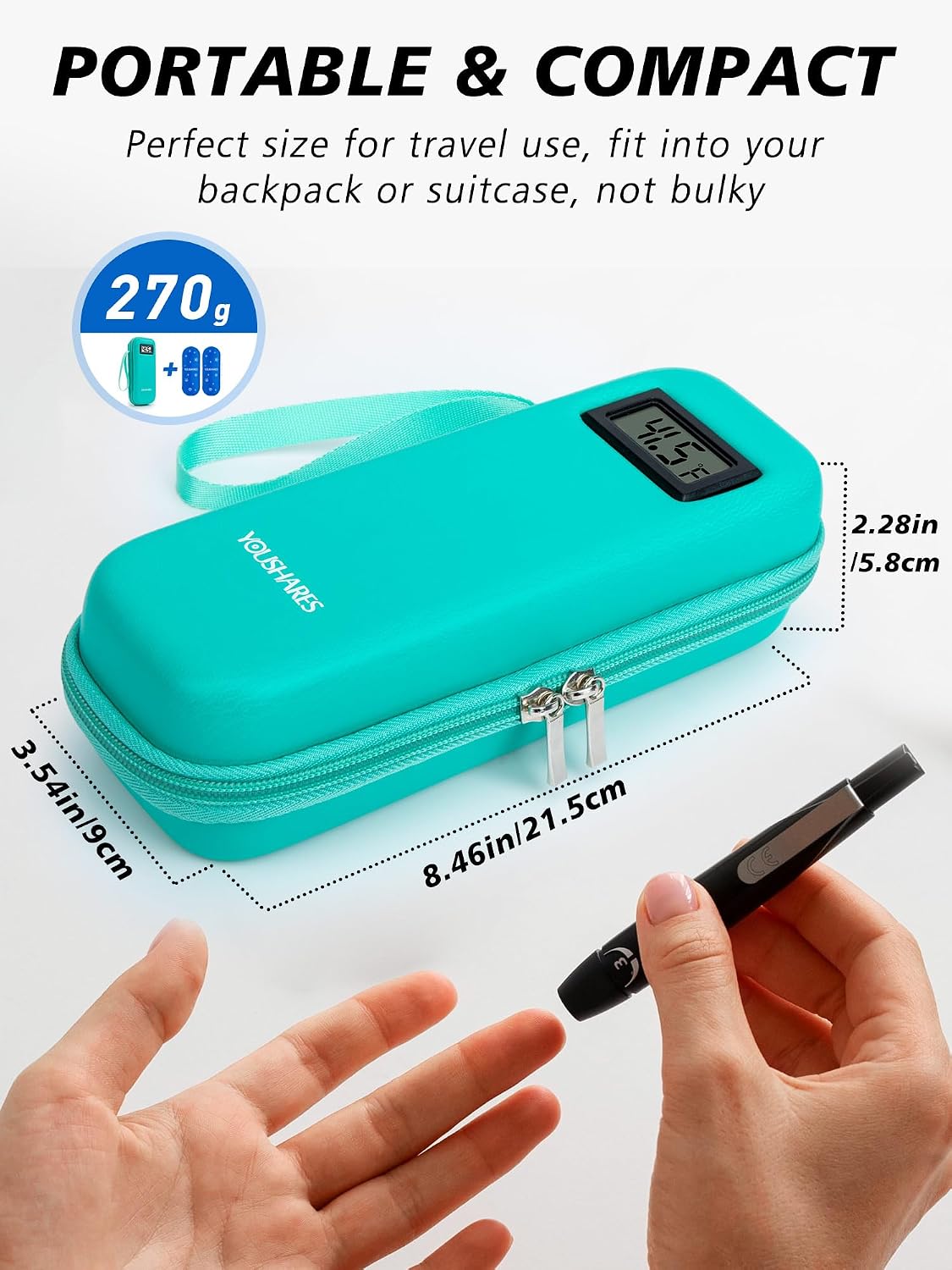 YOUSHARES Insulin Cooler Travel Case, Peptide Travel Case with Temp Display | Insulated Medicine Cooling Bag with 2 TSA Approved Ice Pack, Medication Pens Diabetic Supplies Storage for Travel & Daily Use