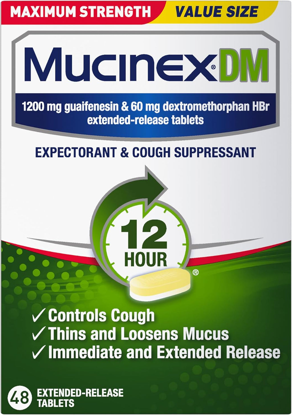 Mucinex DM 12Hr Max Strength Chest Congestion & Cough Medicine, 48 Tablets