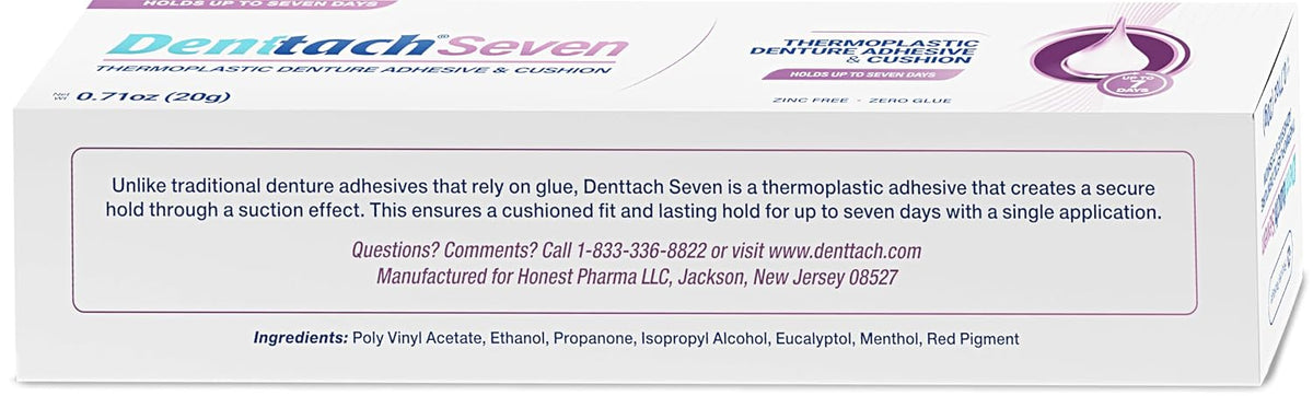 Denttach Seven Denture Adhesive, Thermoplastic Denture Adhesive Up to 7 Days, Extra Strong Waterproof, Secure Denture Grip & Cushion, Refit, Reliner for Upper & Lower Dentures, Comfortable, Zinc Free