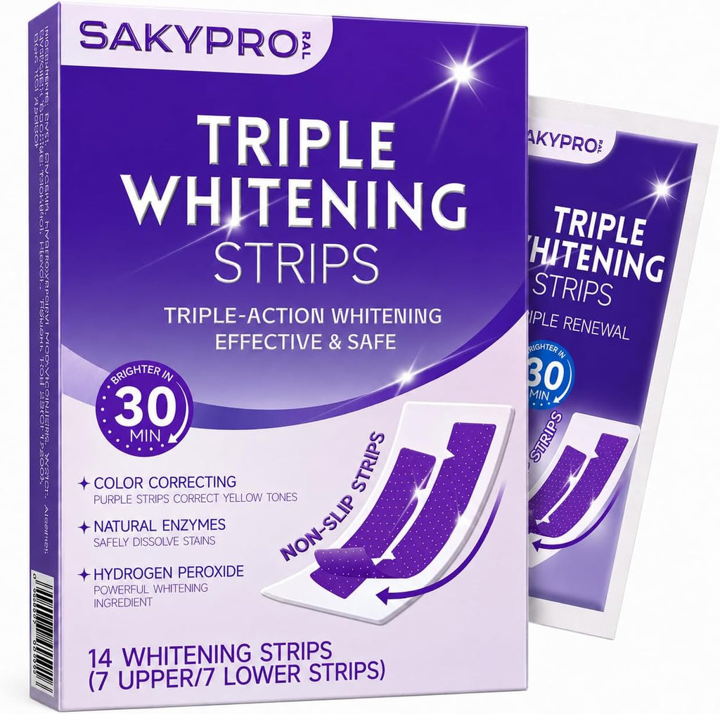 SAKYPRORAL Whitening Strips, Long-Lasting Results, Enamel Safe & Low-Sensitivity, Purple Tooth whitening, Professional Teeth Whitening Strips with Non-Slip Dry Strip Technology, 14 Count (Pack of 1)