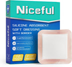Niceful Silicone Super Absorbent Wound Dressing-4"× 4" Self-Adhesive Bandages for Wound Care, FSA HSA Eligible, Ultra Soft Wound Pads for Bed Sores Leg Ulcers Burns, 10