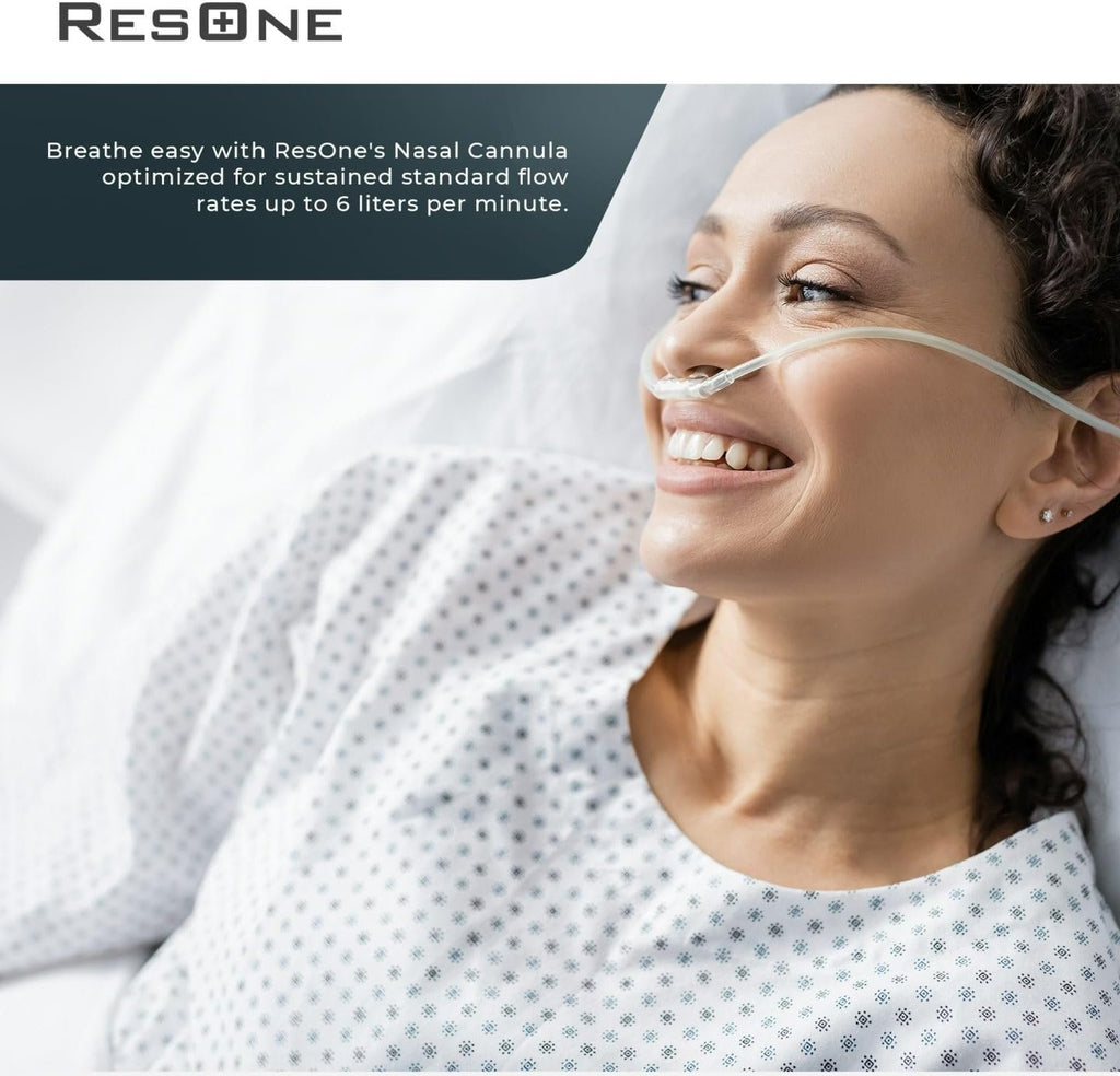 ResOne 7Ft Soft Adult Oxygen Nasal Cannula 5-Pack - Curved Prongs, Crush-Resistant Tubing - Nasal Tubes, Oxygen Concentrator Supplies - Soft Curved Nose Piece, Standard Size, Standard Flow 6 LPM