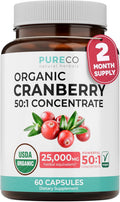 Organic Cranberry Pills for Women 500mg 50:1 Cranberry Concentrate Per Cap | Supports Urinary Tract Bladder and Kidney Health - Vegan Non-GMO USDA Organic & North American Sourced (2 Month Supply)