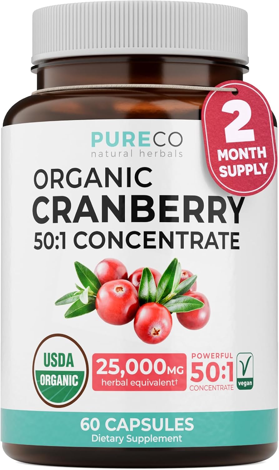 Organic Cranberry Pills for Women 500mg 50:1 Cranberry Concentrate Per Cap | Supports Urinary Tract Bladder and Kidney Health - Vegan Non-GMO USDA Organic & North American Sourced (2 Month Supply)