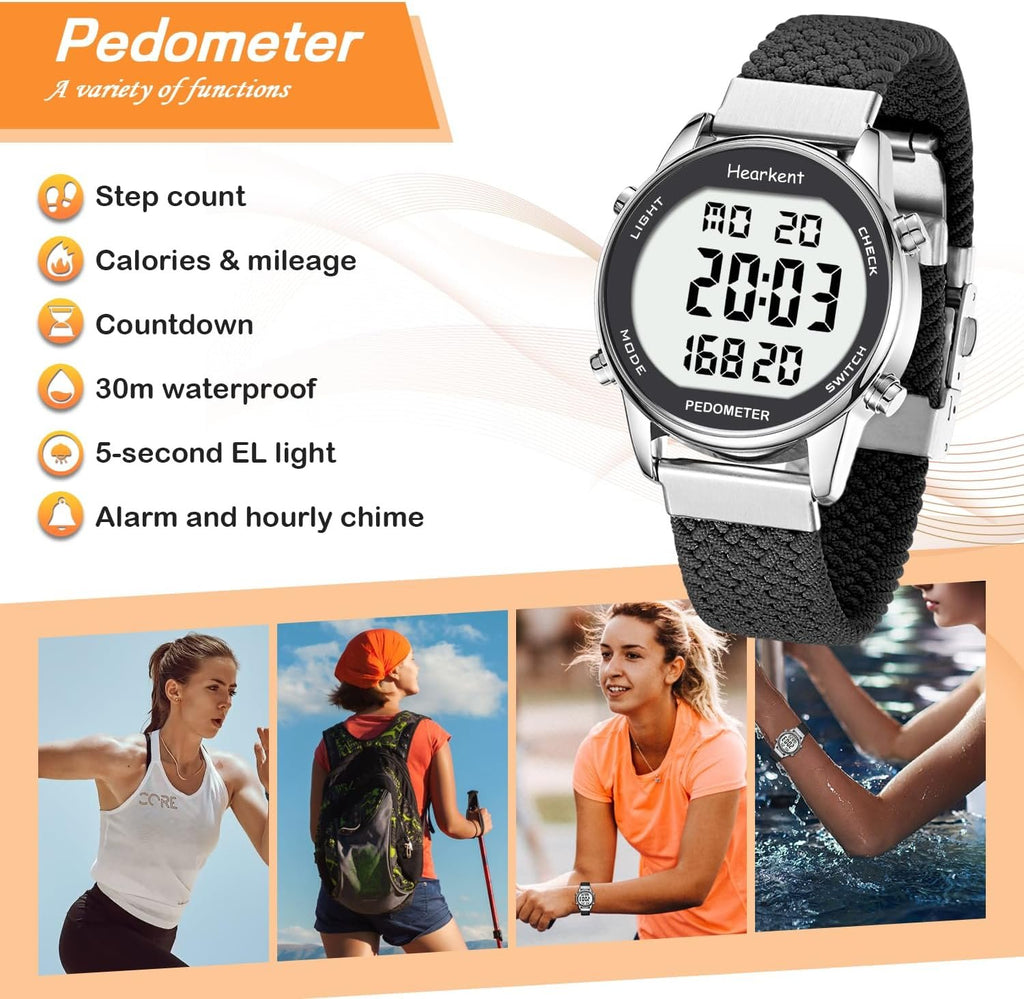 Hearkent Pedometer Watch,Step,Mileage&Calorie Tracker,Large Numbers | Waterproof Fitness Watches Backlight/Countdown/Stopwatch,No Bluetooth,app,or Charging,Step Counter for Walking,Running