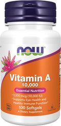 NOW Supplements, Vitamin A 10,000 IU, Eye Health*, Essential Nutrition, 100 Softgels