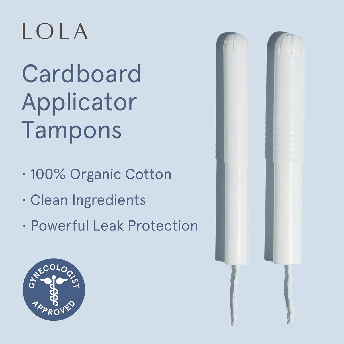 LOLA 100% Organic Cotton Tampons with Cardboard Applicator, Regular