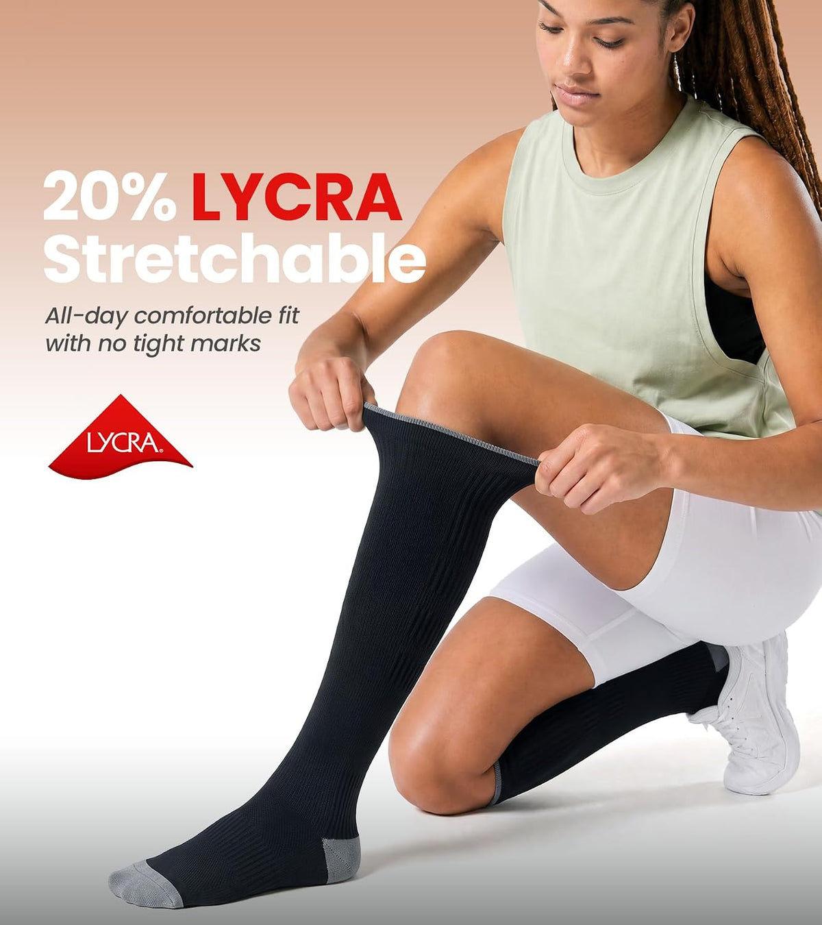 Benirap Breathable Compression Socks for Women Men, 15-20 mmHg Knee High Circulation for Travel, Flying, Athletic, 2 pairs