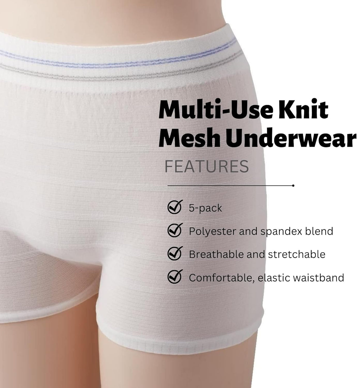 5 Pack Mesh High Waist Knit Underwear for Postpartum and Incontinence Size (M/L)
