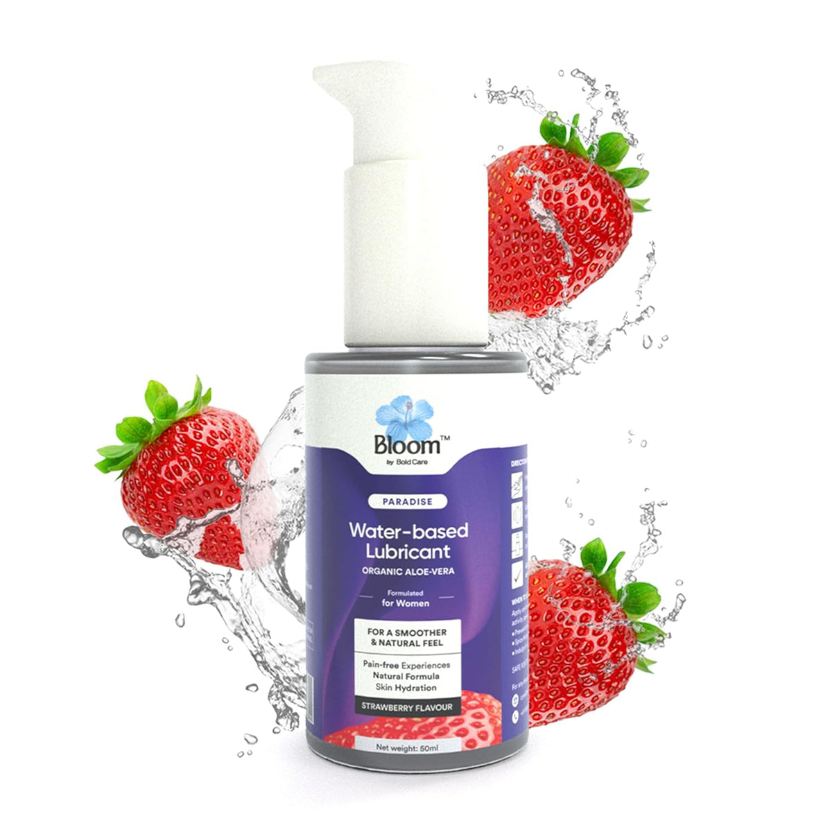 Bloom by Bold Care Water-Based Lubricant & Massage Gel | For Long-lasting Painless Pleasure | Non-Staining Lube for Vaginal Dryness | Non-Sticky & pH Balanced Formula | Strawberry Flavour | (50 ml)