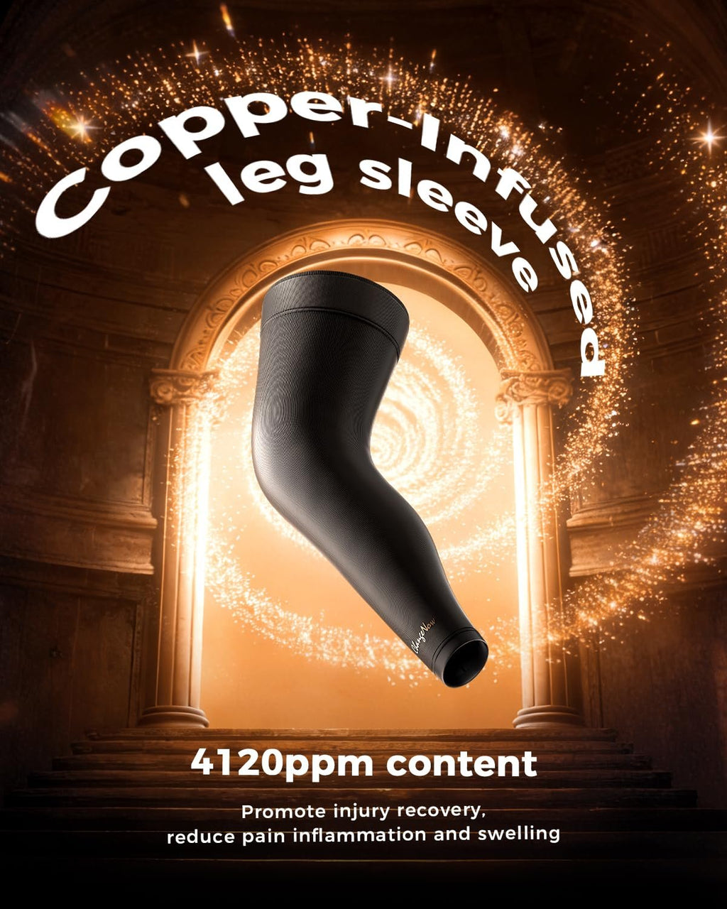 Copper Leg Compression Sleeve Ultra Breathable Full Leg Compression Sleeve | for Pain Relief,Arthritis,Muscle Recovery,Swelling,Inflammation,Leg Sleeve for Thigh,Calf,Knee,Men & Women(Black, Large)