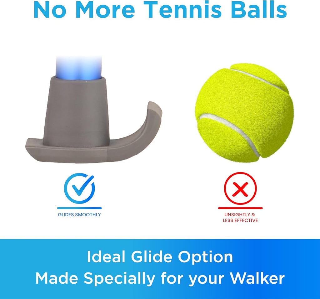 NOVA Walker Skis Glides for Folding Walkers 2 Skis, Universal Walker Accessories, Tennis Ball Replacement, Durable Easy-Glide Mobility Aid, One Pair (2 Skis), Gray
