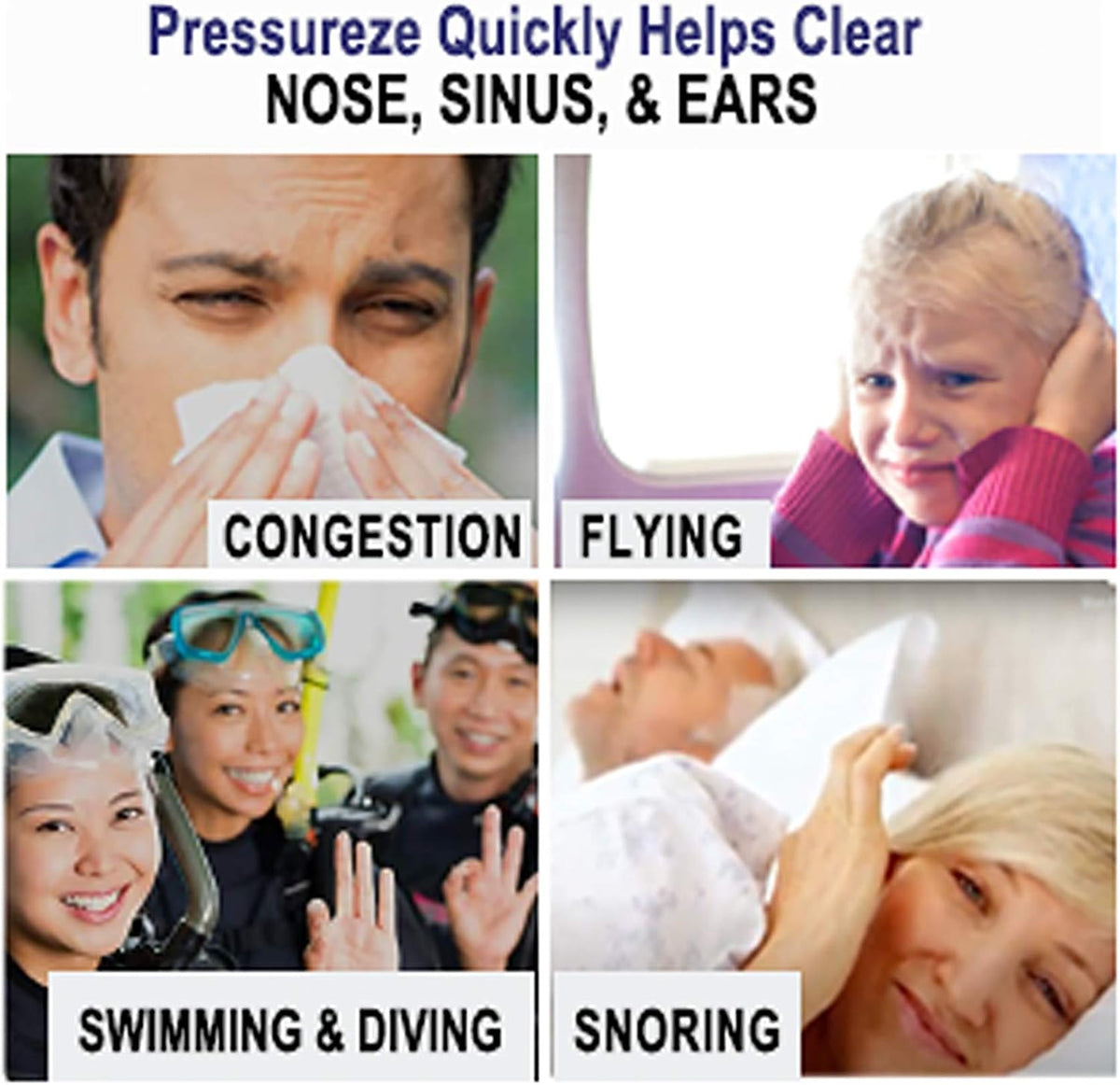 Pressureze All Natural Preservative-Free Sterile Nasal Spray - Fast Relief Nasal Spray - for Sinus Allergies, Loud Snoring & Congestion | 130 Sprays, 18 ml (Pack of 3)