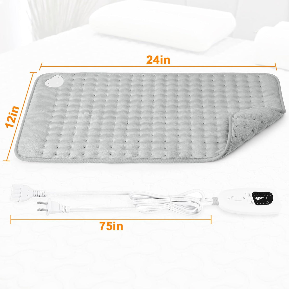 Heating Pad,Heated Blanket,Heating Pad for Back Neck,Grey,24x12 Inch | Electric Heating Pad,Dry/Moist Heat Heating Pads,Heating Pads for Shoulder,Abdomen,Heat Pad for Women Men,Birthday Gift
