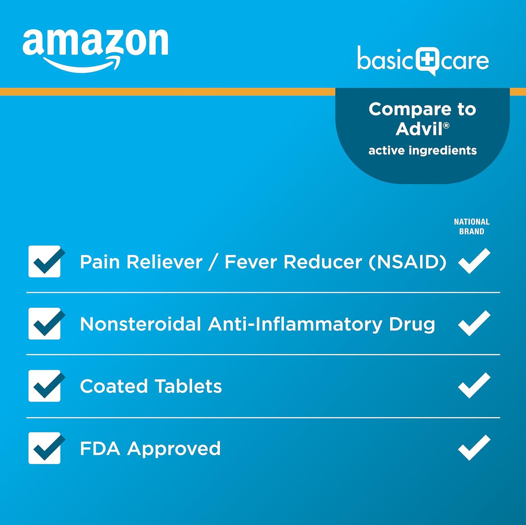 Amazon Basic Care Ibuprofen Tablets, Fever Reducer and Pain Relief from Body Aches, Headache, Arthritis Pain and More, 1000 Count