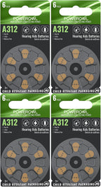 POWEROWL Hearing Aid Batteries Size 312, Long Lasting 312A Battery, 24 Count