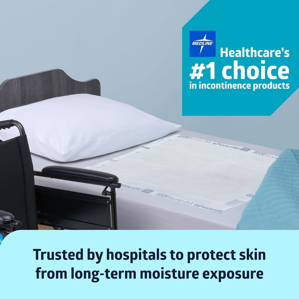 Medline Ultrasorbs Drypads, 30" x 36", 25 Count, Super Absorbent Disposable Bed Pads, Large Incontinence Bed Pads, Chucks Protective Underpads, 10 Times More Absorbent, For Adults, Elderly