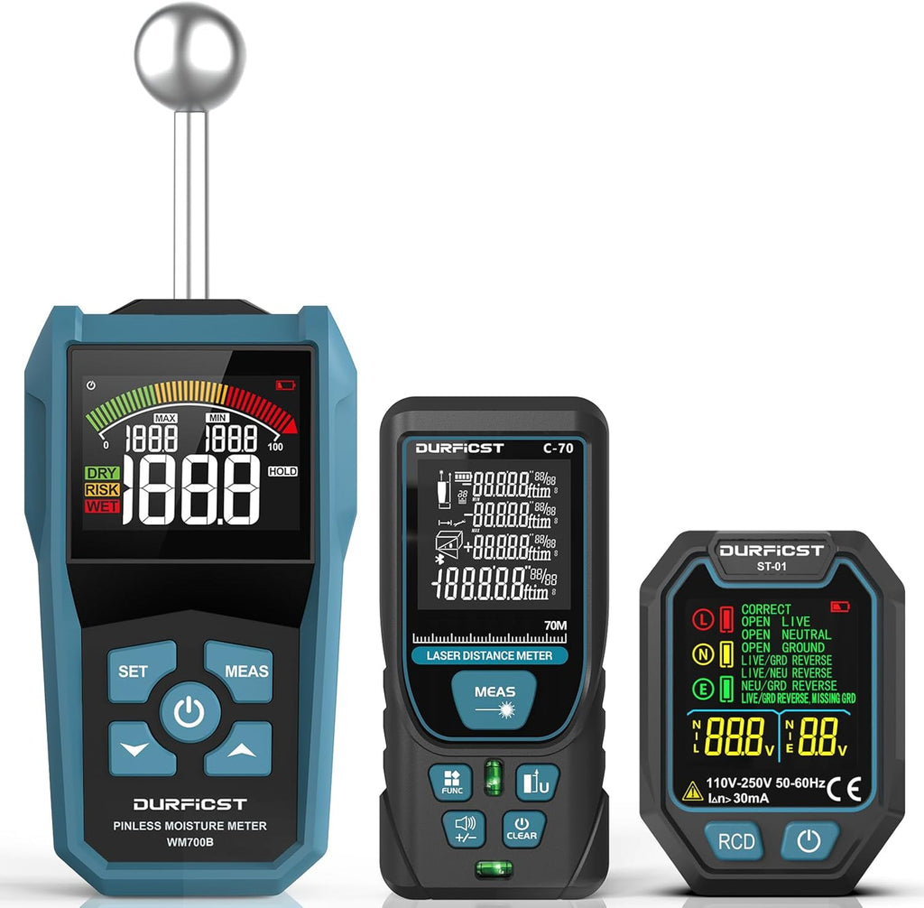 DURFICST Home Test Kit, Hygrometer, Laser Distance Meter and Combination Socket Tester, Humidity Detection, Laser Distance Meter and Socket Tester