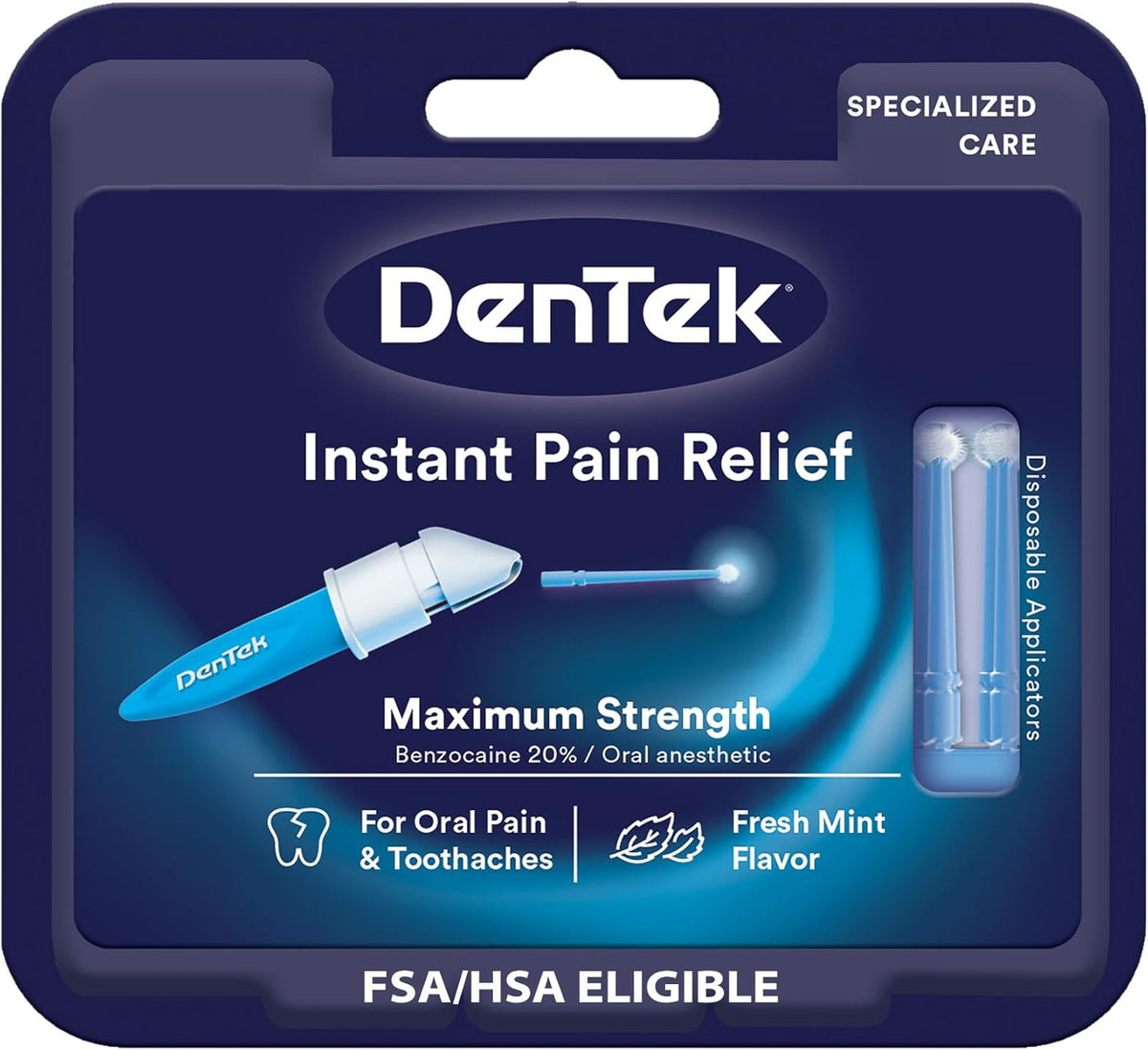 DenTek Instant Oral Pain Relief Kit with Benzocaine, 50 Treatments | Maximum Strength, Instant Pain Reliever, Recommend for Toothaches & Gum Pain, 50 Disposable Applicators