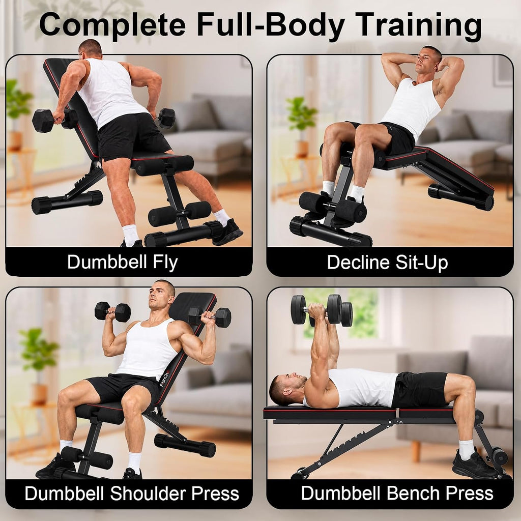 FitinOne Adjustable Folding Weight Bench for Home Gym, 660 lbs Capacity Multi-Functional Workout Bench Sturdy Durable for Full Body