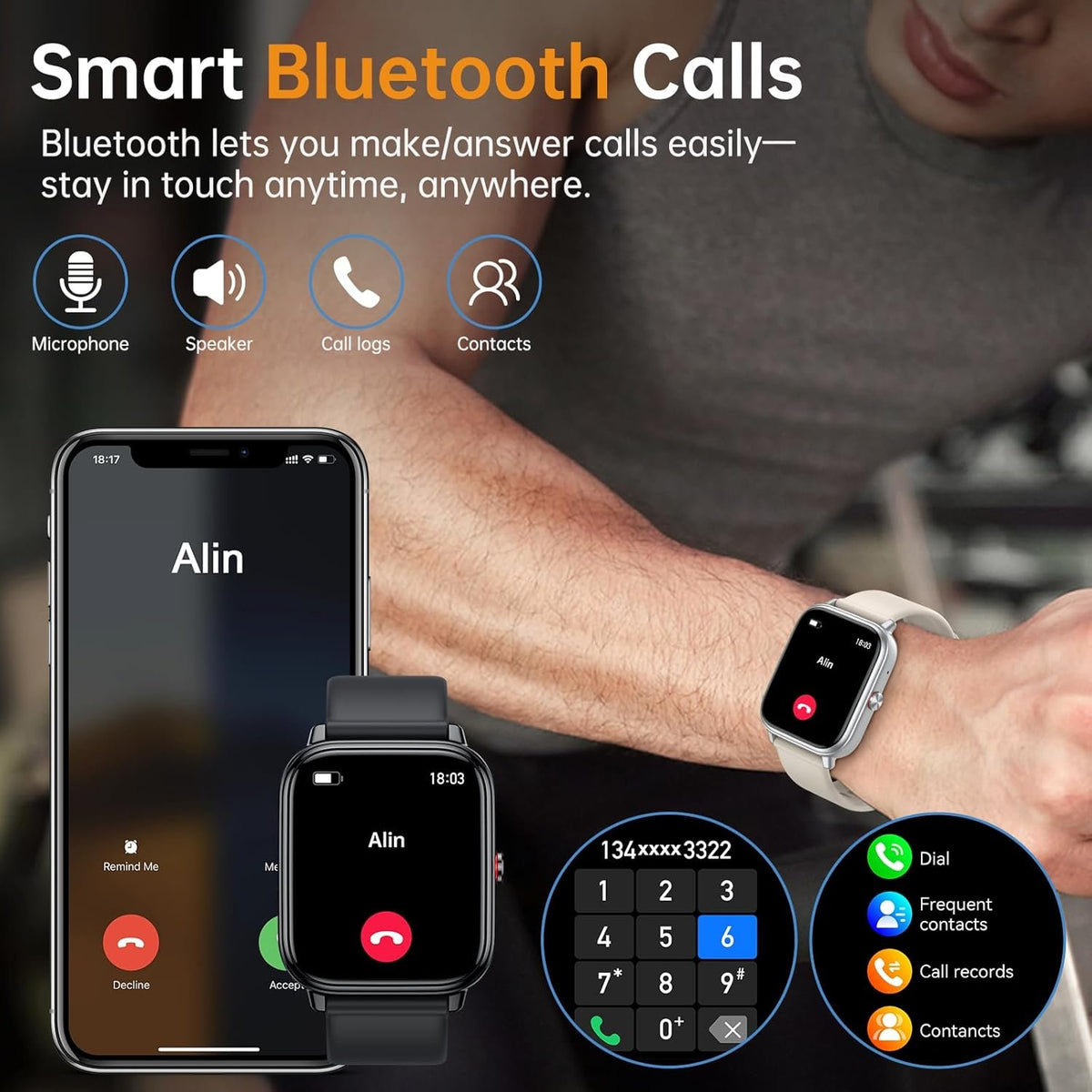 Smart Watch for Men Women, Fitness Tracker (Answer/Make Call), 1000 mAh Battery, 120+ Sport Modes, Step Counter/Sleep Monitor Fitness Watch, Smartwatch for Android/iPhone (Black)