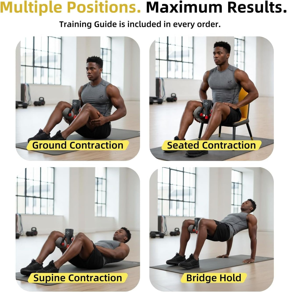 Kegel Trainer Pro for Men, 10–130lb Adjustable Resistance Pelvic Floor Trainer with 20-Day Plan & Anti-Slip Straps, Upgraded Gold Edition Home Workout Equipment