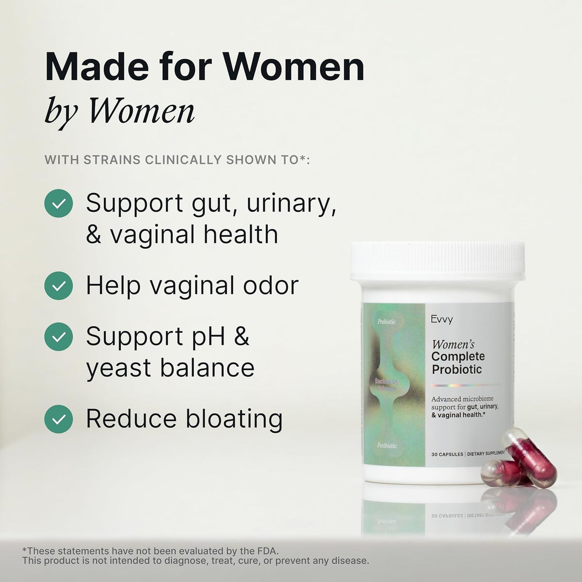 Evvy Women's 3-in-1 Probiotic Gut, Urinary & Vaginal Health | 30 Day Supply