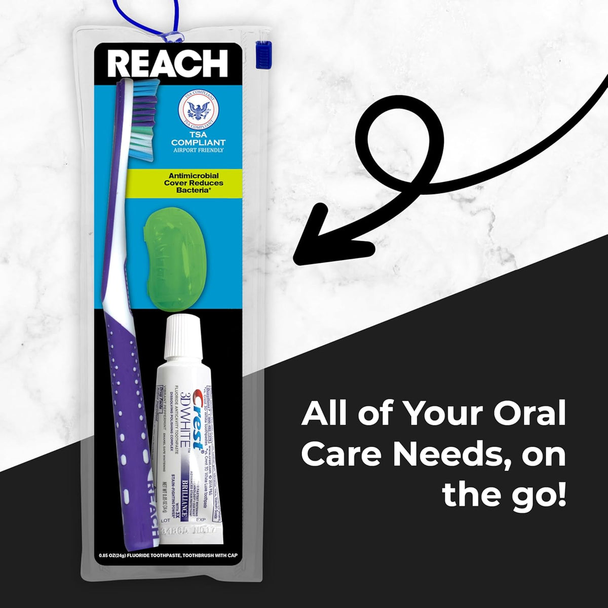 Reach Ultra Clean Travel Toothbrush Kit with Toothpaste and Cap