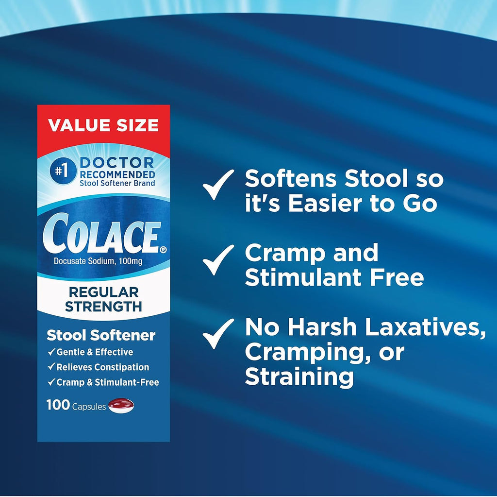 Colace Stool Softener Constipation Relief 100 mg, 100 Capsules