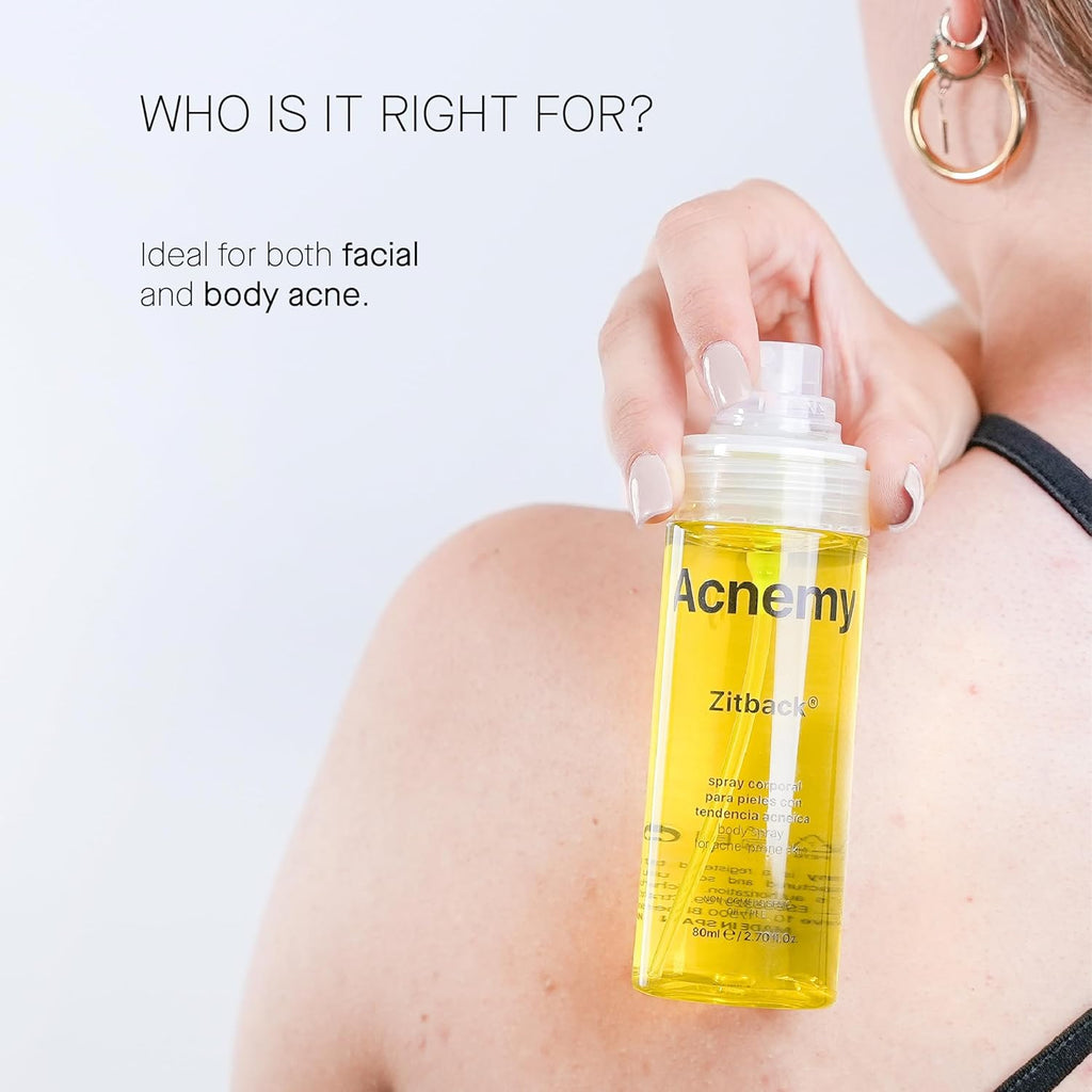 ACNEMY ZITBACK® Anti-Acne Body Spray with AHA and Lemon Water, 80 ml – Removes Blackheads on Back and Body, Quick Drying, Oil-Free, Reduces Imperfections