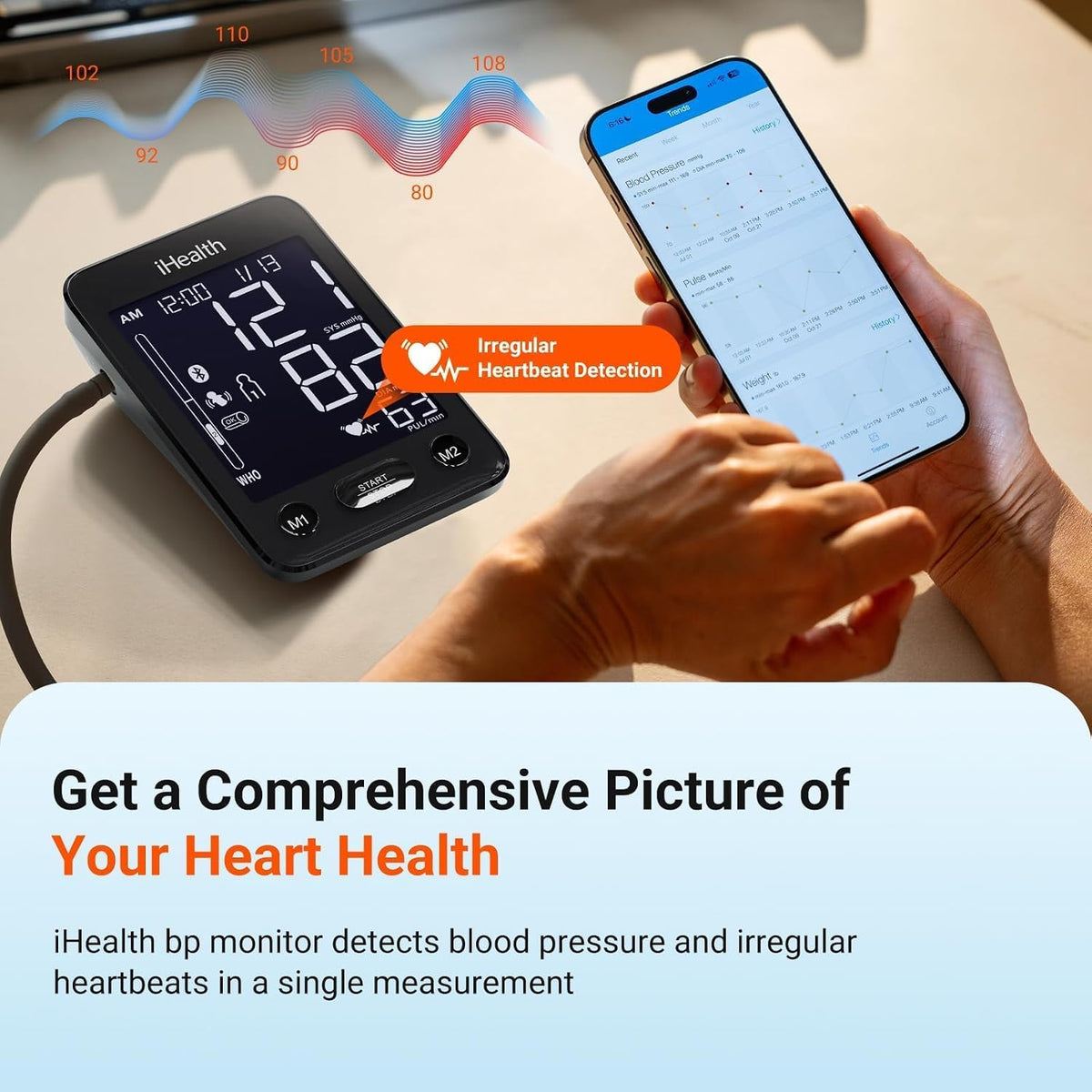iHealth Accu Bluetooth Upper Arm Blood Pressure Monitor with Large Cuff | Smart BP monitor for home use, 8.7"-16.5"Adjustable BP Cuff for Large Arm, 2-user memory,compatible with iOS & Android, Black