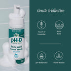 pH-D Feminine Health Boric Acid Foam Wash, Sensitive, 6 Fl Oz, Pack of 1 | Feminine Wash for Women, Intimate Wash, pH Balanced, No Added Parabens, Plant-Based