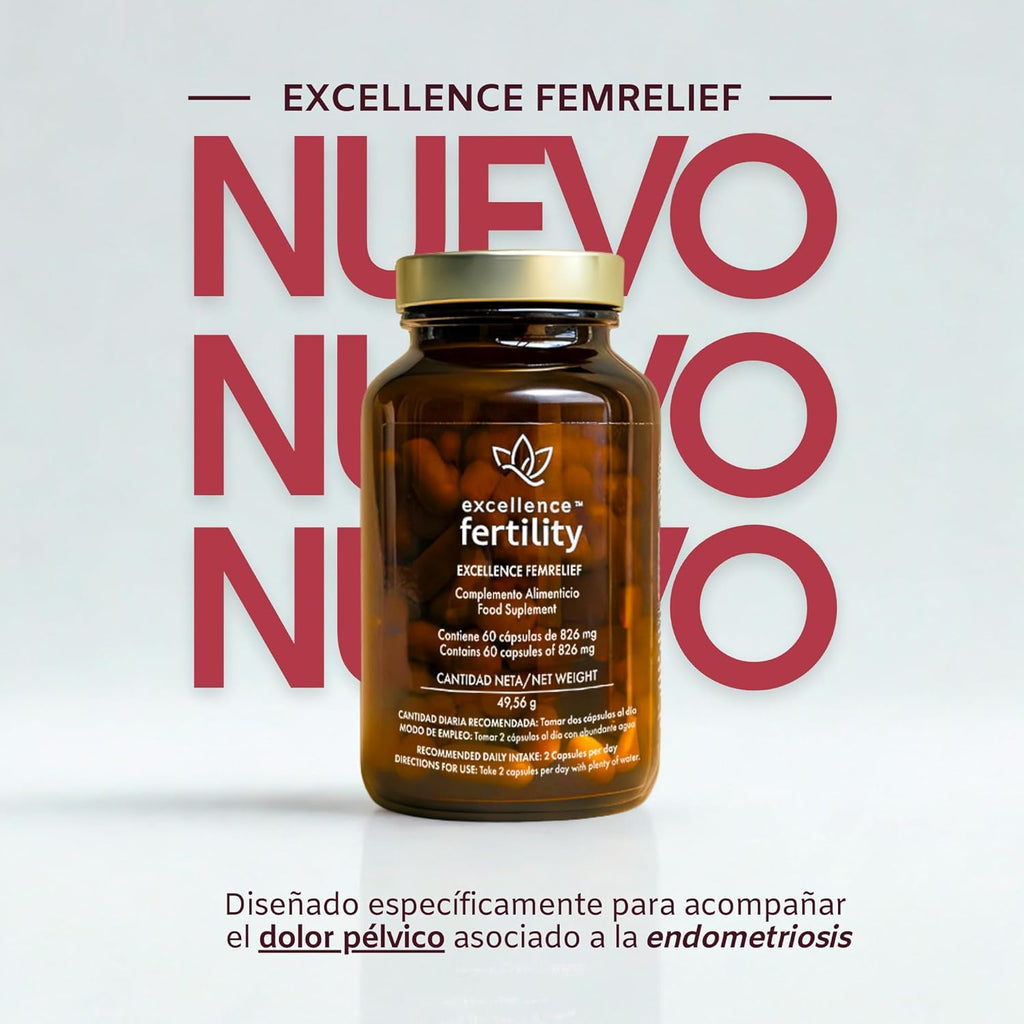 Excellence Femme Relief - Natural Menstrual & Pelvic Pain Supplement with PEA - Hormone Free - Chronic Pain Relief in Endometriosis - Female Daily Wellness | EXCELLENCE FERTILITY