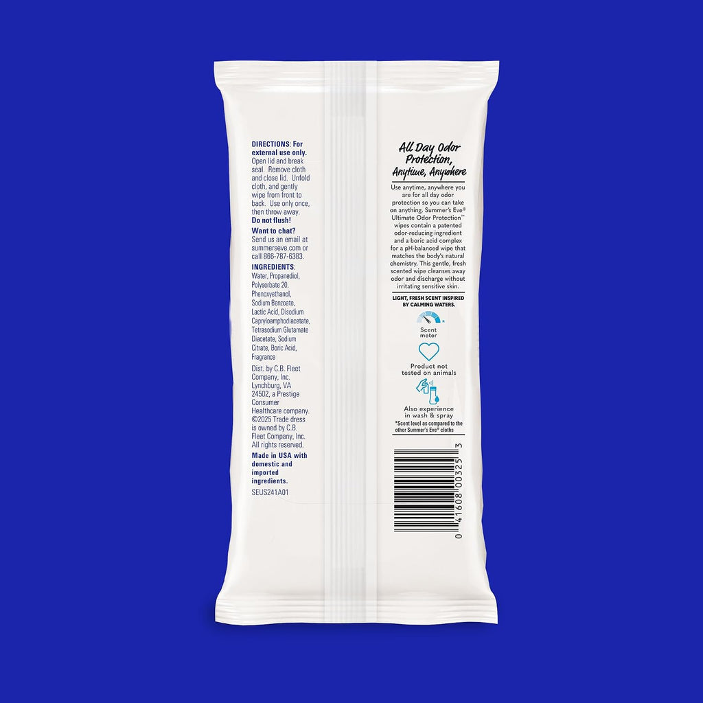 Summer's Eve Feminine Wipes, Ultimate Odor Protection, Boric Acid, 32 Ct