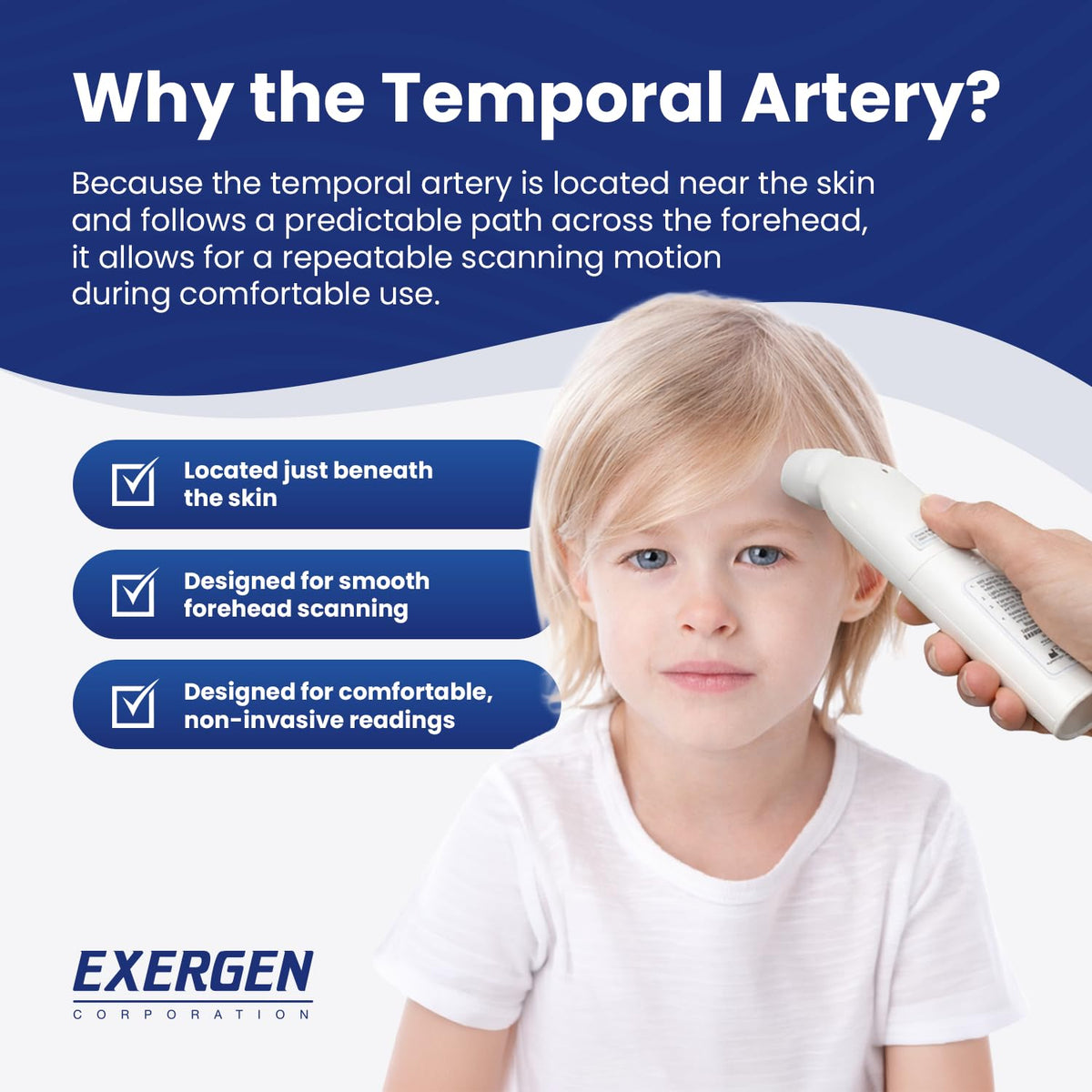 Exergen TAT-2000C Temporal Artery Forehead Thermometer for Baby Kids Adults | Displays Temperature Reading, Soft Glow, Silent Mode, Wipe Clean Sensor, 8 Reading Memory, 9V Battery Included for Family Use