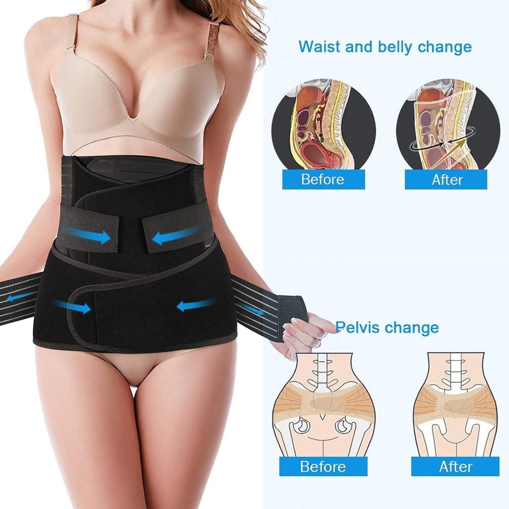 3 in 1 Postpartum Support - Recovery Belly/Waist/Pelvis Belt Shapewear (One Size (US 4-12), Black)