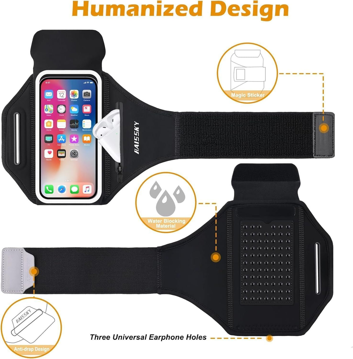 Running Armband 3D Design Sweat Resistant Running Phone Holder Up to 6.9"