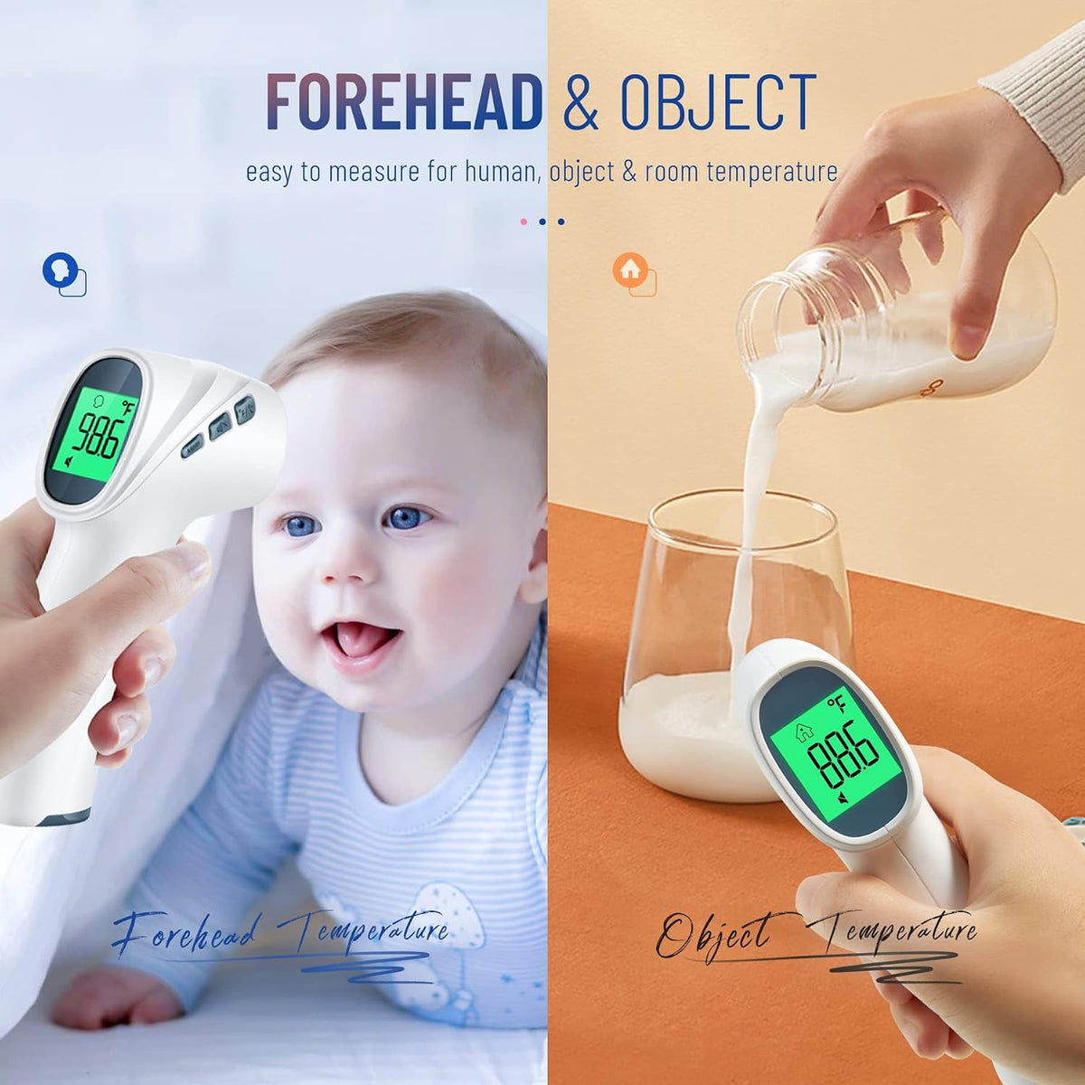 Forehead Thermometer for Adults and Kids, Non Contact, 1s Result (Gray) | 3-Color Fever Alarm, 35 Memory Recalls, 2-in-1 Mode, Silent Mode, Large & Clear Backlit Display, FSA Eligible, Easy to use