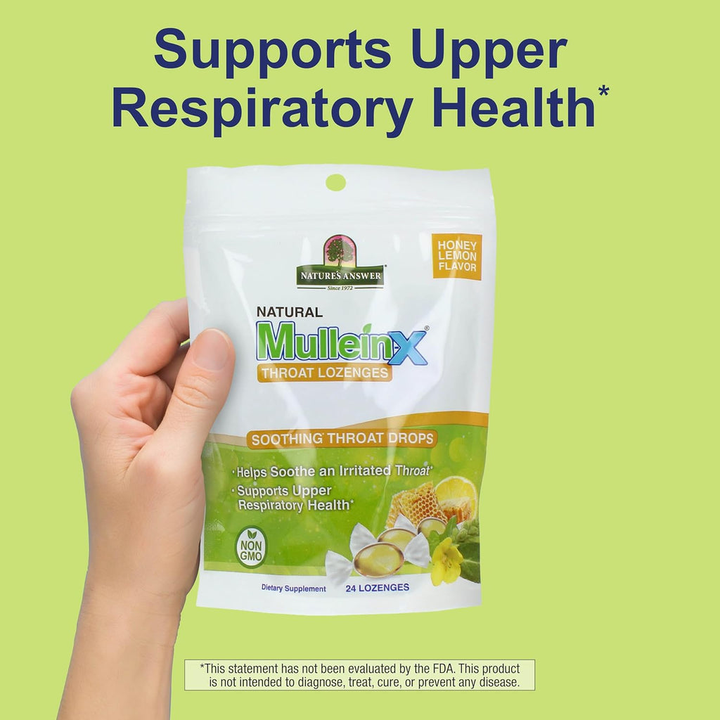 Nature's Answer Mullein-X Respiratory Soothing Throat Lozenges 24-Count - Alcohol-Free Herbal Cough Support with Mullein, Marshmallow, English Ivy & Honey - Non-GMO, Gluten-Free