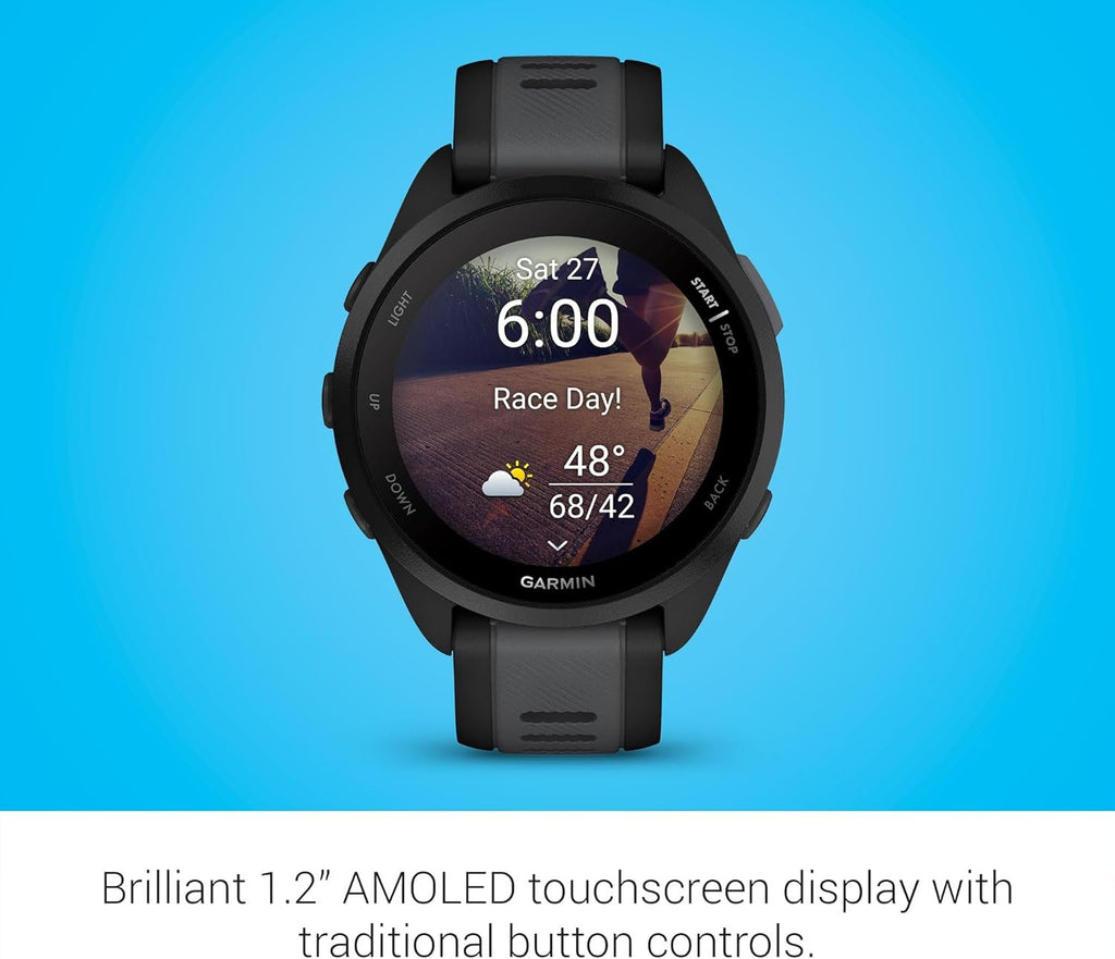 Garmin Forerunner® 165, Running Smartwatch, 43mm, Black | Essential Training & Recovery Features, Built-In GPS for Distance, Pace & Speed, Garmin Coach, Daily Suggested Workouts