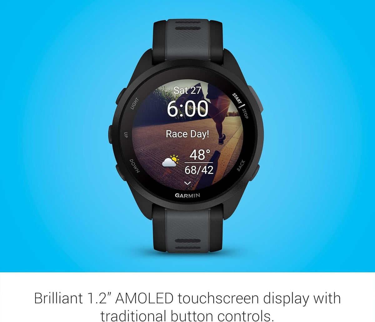 Garmin Forerunner® 165, Running Smartwatch, 43mm, Black | Essential Training & Recovery Features, Built-In GPS for Distance, Pace & Speed, Garmin Coach, Daily Suggested Workouts