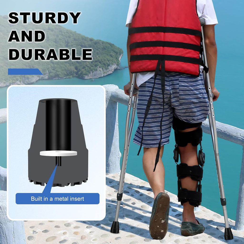 MFE Cane Tips 7/8 Inch, 2 Pack Non-Slip Rubber Tips for Canes, Crutches, and Walking Sticks, Heavy Duty Traction Base with Metal Insert for Superior Grip and Stability