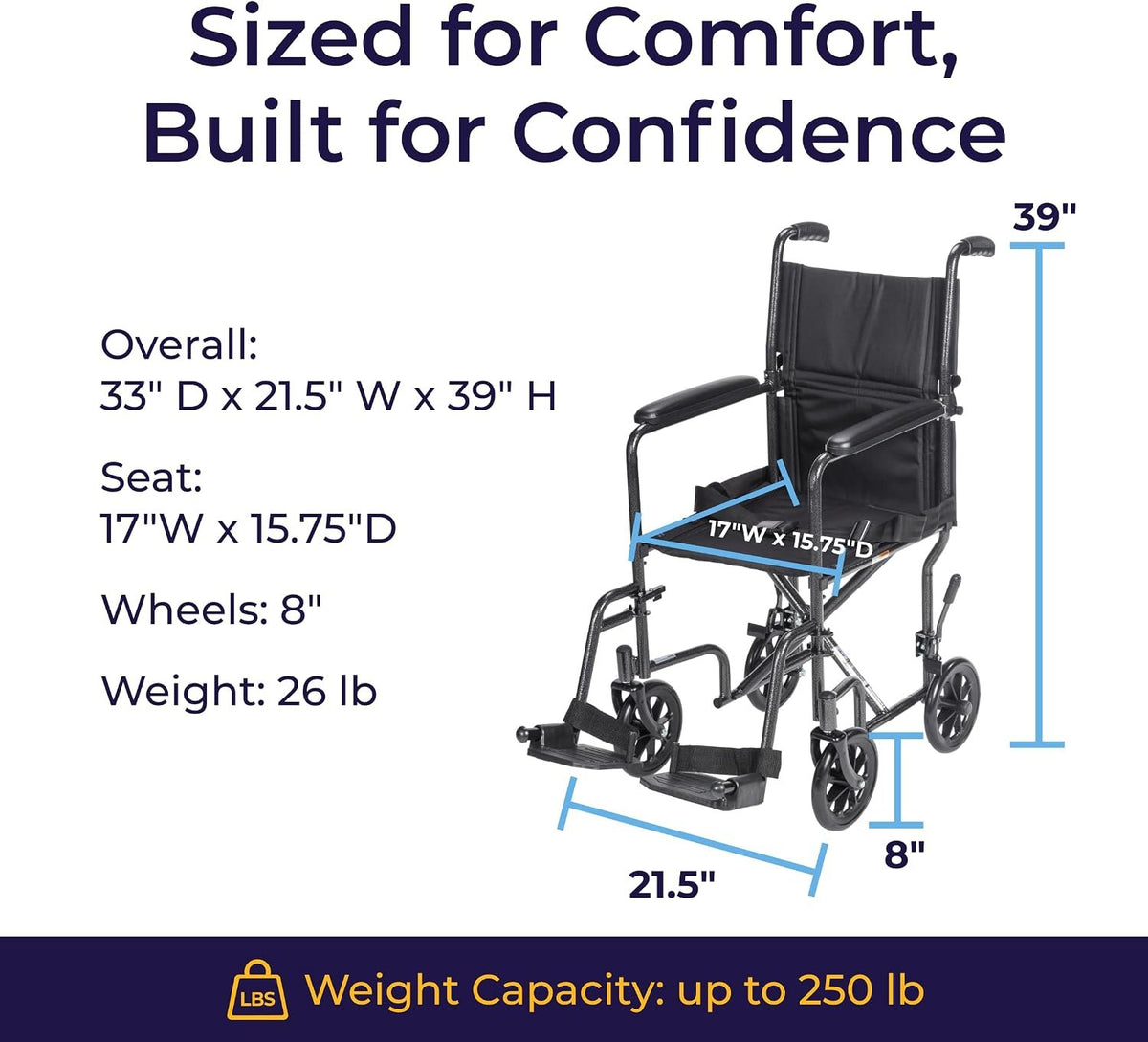 Drive Medical Folding Transport Wheelchair, Swing-Away Footrest, Silver | Lightweight Transport Wheelchair Folds for Easy Storage and Travel with Swing-Away Footrest for Simple Transfers