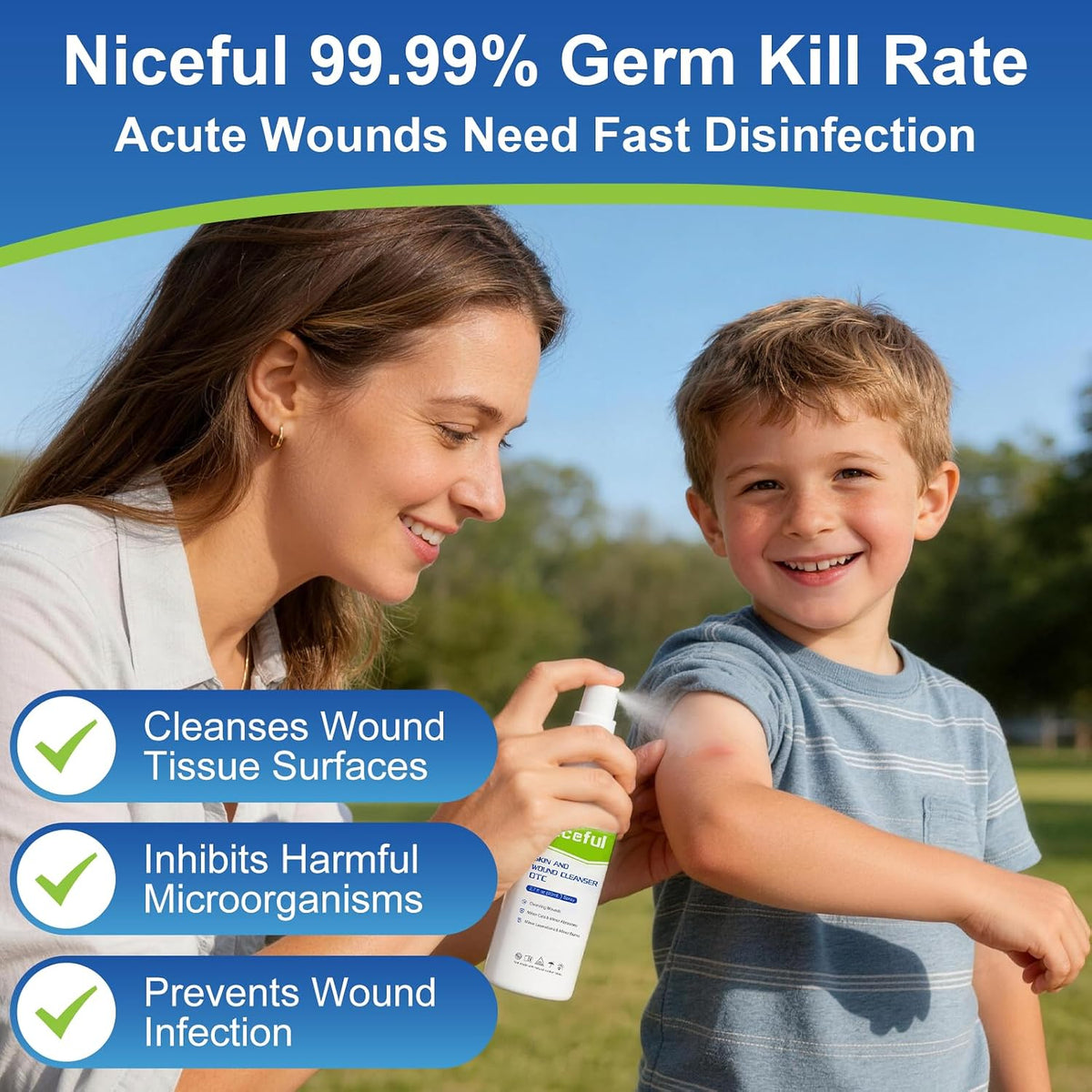 First Aid Antiseptic Spray Sting-Free Wound Cleanser 2.7fl oz(Pack of 2) | Kill 99% Germs, for Minor Cuts, Scrapes, Piercing Aftercare, Burns, Tattoos, for Sensitive Skin and Eczema, Odorless