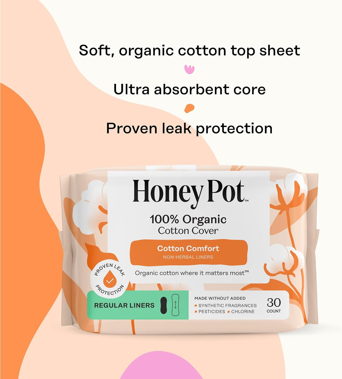 The Honey Pot Company - Cotton Comfort - Panty Liners for Women | Non-Herbal - Organic Cotton Cover & Ultra-Absorbent Pulp Core - Sanitary Pads - Feminine Care - 120ct